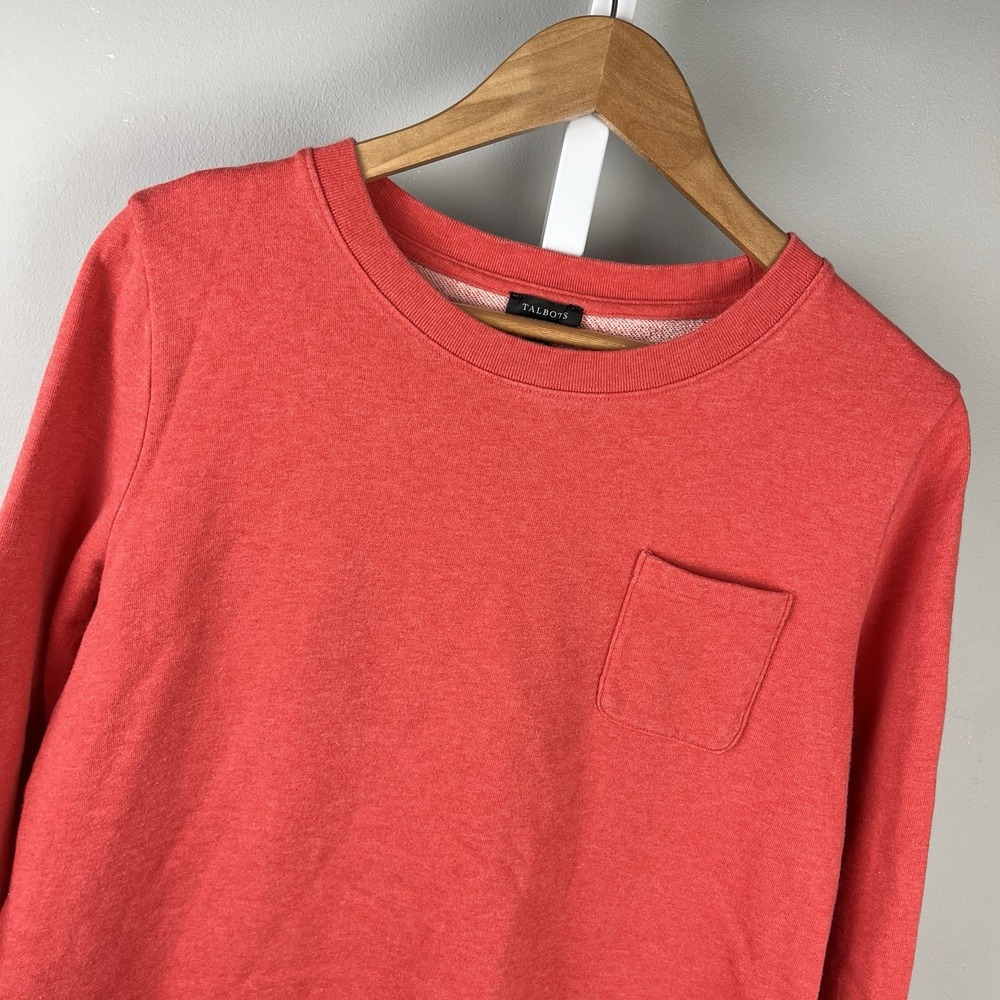 Talbots Pocket Sweatshirt Womens L Tomato Red Long Sleeve Pullover Basics